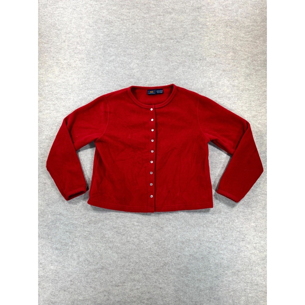 Route 66 Fleece Cardigan Jacket Womens Medium Red Long Sleeve Winter Snap Front